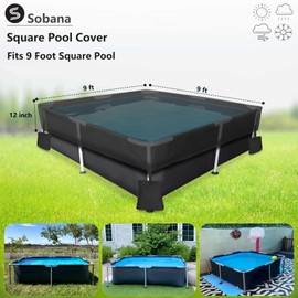 Sobana Square Pool Cover,Outdoor Waterproof Dustproof Anti-UV 9' x 24" Square Metal Frame Above Ground Pool Cover,with Tie-Down Ropes & 4 Sandbags,Increase Stability,Cover only