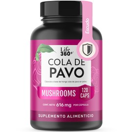 LIFE 360+ Cola de Pavo | 120 Cápsulas | 616 mg c/u | 60 Porciones | Suplemento Alimenticio a Base de Hongo Cola de Pavo en Polvo (Coriolus versicolor) | Tomar 2 cápsulas al día