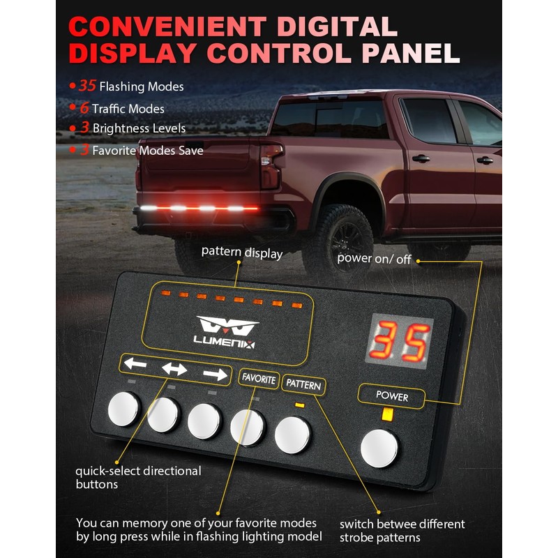 LUMENIX 49" Inch Strobe Light Strips, Back Window | Tailgate