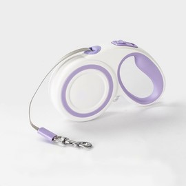 XCXQ Retractable Dog Leash, Strong Reflective Nylon Tape Lead 16 ft Dog Walking Leash, up to 66lbs, Anti-Slip Rubberized Handle, 360° Tangle-Free, One-Handed Brake (White-Purple, Medium)