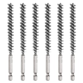 HARFINGTON 6Pcs 304 Stainless Steel Bore Brush 9mm Dia 4.5" Long Cleaning Twisted Wire Brush with Handle 1/4" Hex Shank for Tubes Ports Bearings, Silver