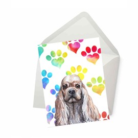 PICTURE THIS PRINTS American Cocker Spaniel Dog Greeting Card for Dog Lover, Colorful Dog Lover Greeting, Rainbow Heart Paw Print Card, Pet Sympathy, Dog-Themed Thank You, Comes with Envelope (5x7”)