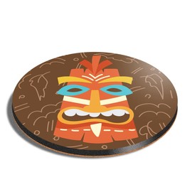 1 x Round Coaster - Hawaiian Tiki Idol Mask Cork Backed MDF Glossy Tea Coffee Accessory #60472