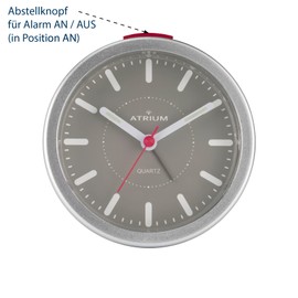 Atrium moderner Design Wecker Analog Quarz ohne Ticken mit Licht und Snooze Grau Silber Rund A261-19