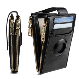 Airtag Wallet Credit Card Holder, Smart Mens Wallet with Airtag Holder, RFID Blocking Leather Purses for Women, Bifold Men's Card Wallet with 2 Zip Coin Pockets, 13 Card Holders, 1 ID Window