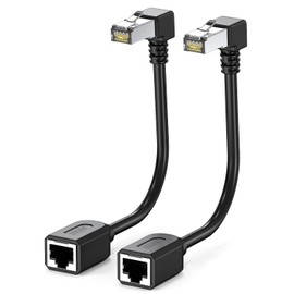 Paquete de 2 cables de extensión Cat6 de 90 grados, extensor Ethernet CAT 6, cable de conexión de red RJ45, macho a hembra, ángulo descendente
