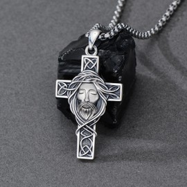 AOBOCO Celtic Cross Jesus Necklace S925 Sterling Silver Crown of Thorns Jesus Pendant for Men Christian Faith Religious Jewelry Gift for Women