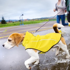 Mile High Life | Dog Raincoat | Adjustable Water Proof Pet Clothes | Lightweight Rain Jacket with Reflective Strip | Easy Step in Closure, Yellow, Small