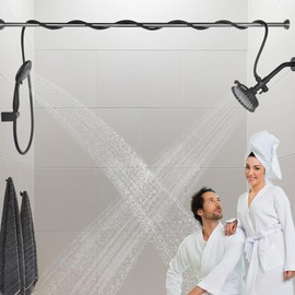 DOUBLUOEG Dual Shower Head for Couples with 5 Spray Modes High Pressure Double Shower Heads for Two People Equipped with 3 Meter Shower hose, Matte Black