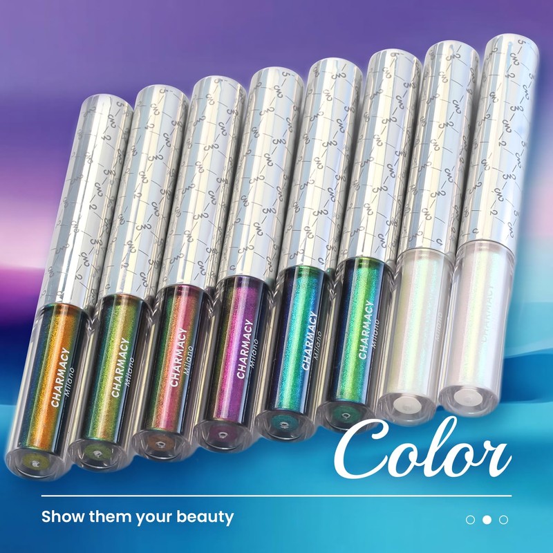 CHARMACY Chameleon Glitter Liquid Eyeliner, Metallic Shade Color Shift Eye