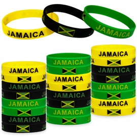FSHANEE 24Pcs Jamaican Rubber Bracelets Jamaica Independence Day Party Favors Jamaican Flag Themed Party Supplies Silicone Wristbands Party Gift Bag Fillers Goodie Bag Stuff