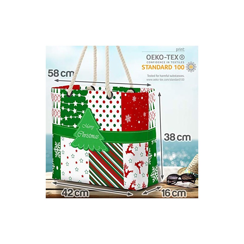 VOID Weihnachtsmuster Winter Strandtasche Shopper 58x38x16cm 23L XXL Einkaufstasche Tasche