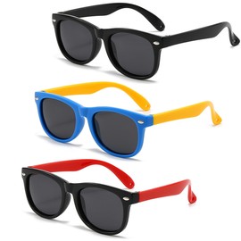 Ltsbaed 3 Stücke Sonnenbrille für Kinder, Polarisierte Sonnenbrille UV400 Schutz, Silikon Rahmen, für Mädchen und Jungen (Mehrfarbig)