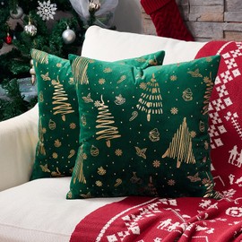 Topfinel Cushion Cover, 40 x 40 cm, Christmas Green, Set of 2, Velvet Cushion Covers, Decorative Cushion Covers, Sofa Cushion, Couch Cushion, Christmas Decoration, Gift, Living Room, Bedroom