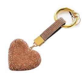 Keychains Rhinestone Heart Shape Glitter Crystal Key Rings Leather Bag Bling Crystal Key Chain Charm For Women Girls (GoldenRose)