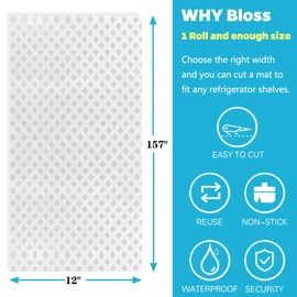 Bloss Refrigerator Liners, Easy to Clean Fridge Liners, Washable Refrigerator Shelf Liners, Refrigerator Mats for Top Freezer, Protect Freezer Shelves(Grid,12" x 157")