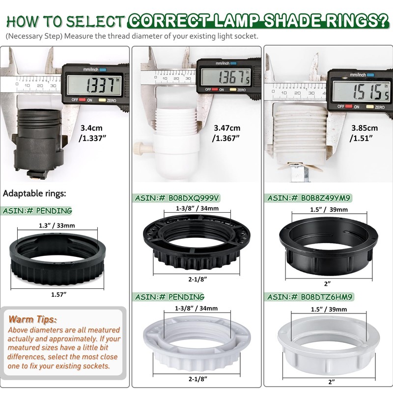 Aluminum Socket Shade Rings - Medium Base E26, Retaining Rings