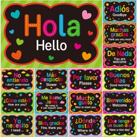 16 Pcs Spanish Words and Phrases Poster Set Spanish Classroom Decorations Spanish Phrases Bulletin Board Study Materials for Teachers Preschool School Classroom Language Study Classroom Decor