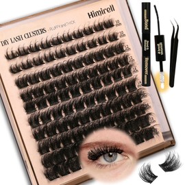 Himirell Lash Clusters Kit Fluffy Volume Eyelash Extension Kit 140Pcs 5D Wispy Natural DIY lash Extenisons D Curl with 140Pcs Individual Lashes, Lash Bond and Remover,Tweezers for Self Use