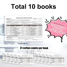 10-Pack Canadian Driver's Daily Vehicle Inspection Annual Report, 2-Ply with Carbonless Book Format, 31 Sets of Forms Each Safety Book Truck Log Checklist for Pre-Trip Sheet of Vehicles