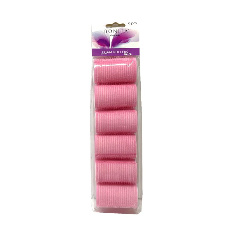 Large Pink Self-Holding Foam Hair Rollers 6PC