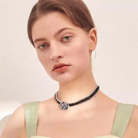Niaspi Rhinestone Rose Flower Choker Necklace for Women Shiny Crystal Blossom Floral Pendant Collar Necklace Elegant Retro Trendy Valentine's Day Bride Bridesmaid Cocktail Statement Jewelry