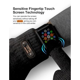 Mens Gloves Winter Touch Screen Gloves Warm Fleece Lined Knitted Gloves Cold Weather Cashmere Gloves (Pitch-Black, One Size)