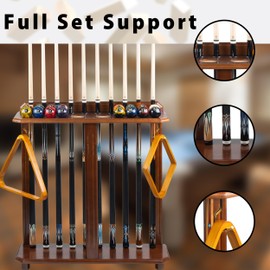 Collapsar Pool Stick Holder Floor Stand,Pool Cue Rack Holds Cue Stick & Billiard Accessiores,Solid Wood Corner Stand Pool Cue Holder