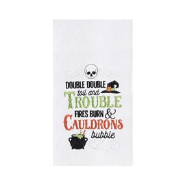 C&F Home Double Toil & Trouble Dishtowel Hallowen Cauldron Witch Hat Skull Witch's Brew Themed Embroidered Décor Decoration Kitchen Towel Multicolored