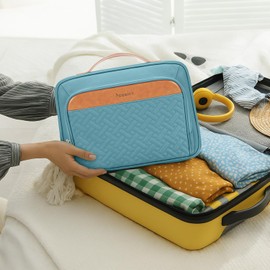 COOSKY Travel Hanging Toiletry Bag for Women, Cruise Ship Essentials, with Jewelry Organizer, Extra Large Makeup Dopp Kit, Waterproof Cosmetic Bags, Toiletries Kit Set with Trolley Belt, Sky Blue