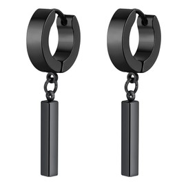 Pitmmord Fashion Bar Huggie Hoop Earrings Stainless Steel 3D Rectangle Dangle Drop Earrings(Black)