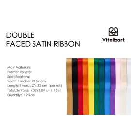 Vitalizart Ribbon for Crafts Rainbow 1" x 36Yd Satin Ribbon Double Face Gift Wrapping Silk Like Fabric Flower Bouquet Birthday Party Decorations Bridal Shower Wreath Hair 12 Assorted Solid Color