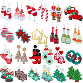 24 Pairs Christmas Earrings for Women Lightweight Dangle Acrylic Holiday Stud Earrings Tree Snowflake Earrings Cute Christmas Earrings for Lady Jewelry Gift