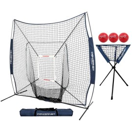 PowerNet Baseball Softball Practice Net 7x7 with Baseball Accessories (Deluxe) - Navy