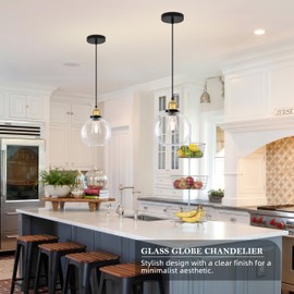 Bagood Globe Pendant Lighting with Clear Glass Gold and Black Light Fixture Globe Pendant Lighting Mid Century Modern Hanging Light Fixture for Sink Bathroom Entryway Kitchen Island (Bulb Incl.)