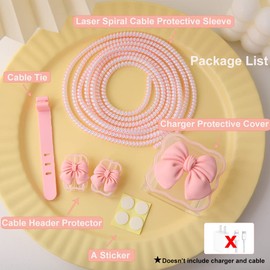 QLD COVER QLD COVER Compatible with iPhone 18W/20W USB-C Charger Cover Cute 3D Bow Tie Design Clear Soft Charger Protector Kawaii Cable Saver for iPhone 11 12 13 14 Pro Max Fast Power Adapter, Pink 2 (5in1)