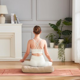 Sweet Home Collection Bolster Pillow for Restorative Supportive Cushion for Meditation Yoga, Pilates, and Relaxation Buckwheat Hulls-Removable Cover, Rectangular (Filled with 100% Cotton), Beige