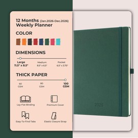 IN-LUXPRO Weekly Monthly 2026 Planner (Jan.26-Dec.26),11.5"x8.5",12 Months Agenda Plan with Month Tabs & Pocket,Expenses/Note Pages, Appointment Book Calendar with Hardcover Vegan Leather Cover,Green