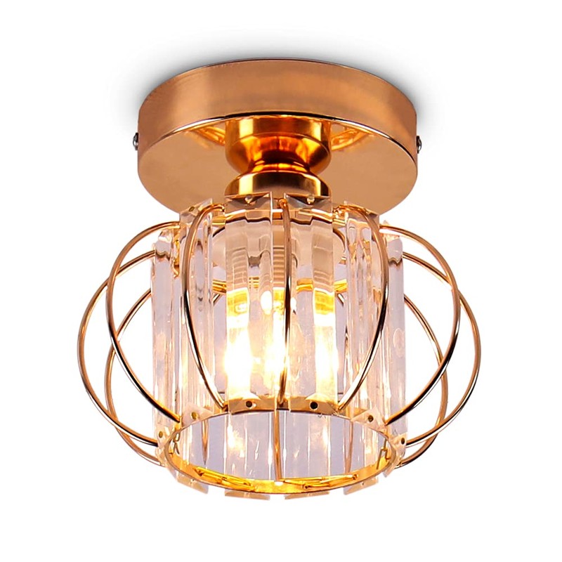 Mini Crystal Chandelier Flush Mount Crystal Ceiling Lighting Iron Cage