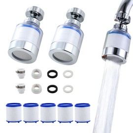 JOYOLA 2 Stück Wasserfilter Wasserhahn, Wasserhahn Filter für Trinkwasser 360° Wasserhahn Filter mit 5 Stück PP-Baumwollfilterelement Wasserhahnfilter für Zuhause, Küche, Bad, Waschbecken