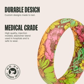Groove Life Aspire Retro Floral Ring - Breathable Silicone Wedding Rings for Women, Lifetime Coverage, Unique Design, Comfort Fit Ring - Size 8