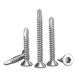 FandWay Pack of 205 Torx Drilling Screws, Countersunk Head Self-Drilling Screws, M4.2 x 13 ~ 38 mm Flat Head Self-Drilling Screws, Stainless Steel 410 Tapping Screws Metal Roofing Screws Assortment