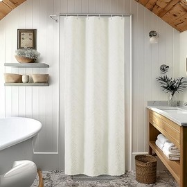 OWENIE - Juego de cortinas de ducha color crema para baño, 36 pulgadas de ancho, cortina de ducha estilo bohemio pequeña con 12 ganchos, cortinas de d