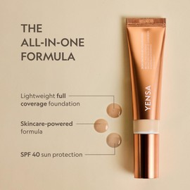 YENSA Skin on Skin BC Foundation Makeup - CC Cream, BB Cream & Full Coverage Foundation-In-One - Buildable, Radiant Finish with SPF 40, Hyaluronic Acid, Peptides & 8 SuperBlacks - Tan Neutral (1 oz)