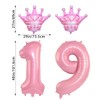 40 Inch Pink Crown Number 19 Balloons, 19th Birthday Balloons
