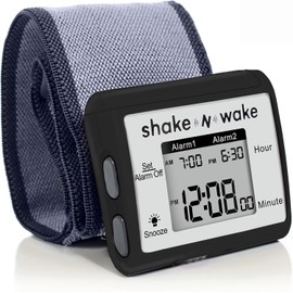 Tech Tools Vibrating Alarm Clock - Shake N Wake - Silent Alarm Wristband Watch - with Dual Alarms (Black)