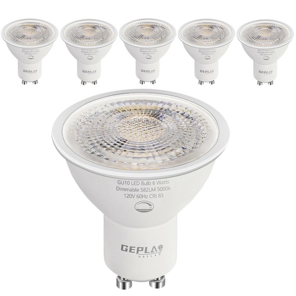 6 Pack GU10 LED Spotlight Bulbs,Dimmable, 5000K Daylight 582LM, 50W