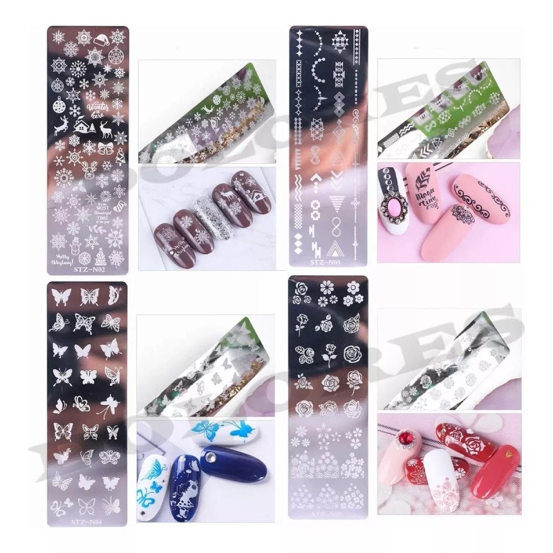 Dolores Juego Plantillas Estampado Uñas Placa Sello Raspador Esponja