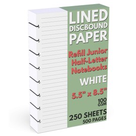 Discbound Half-Letter Size Lined Paper Refill, 250 Sheets (500 Pages), 5.5 in. x 8.5 in., 100 GSM, Junior Size 8 Disc Notebooks
