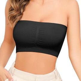 Eachsale Strapless Wireless Bras for Women Bandeau Bra Seamless Comfort Wirefree Padded Tube Top Bra Black